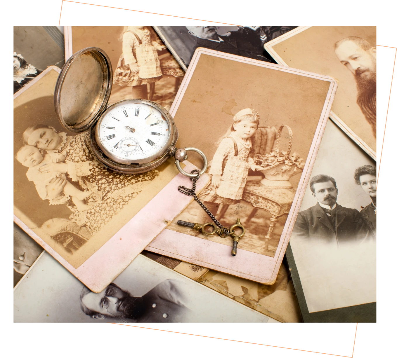 Old family photos with pocket watch